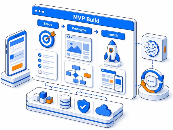 MVP launch workspace showing scope, prototype, launch, feedback, and scalable foundation