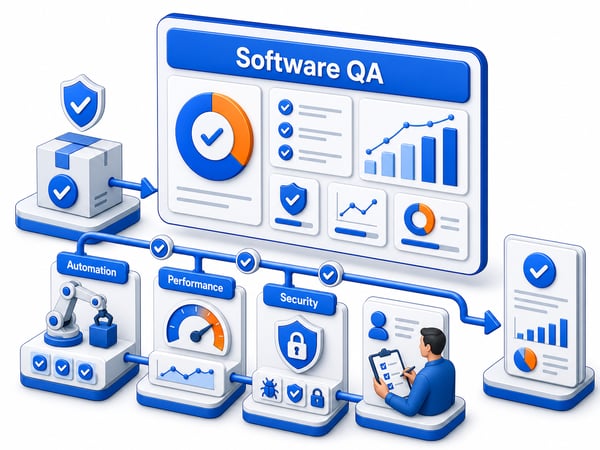 Release quality dashboard showing automation, performance, security, manual review, regression coverage, and test reports