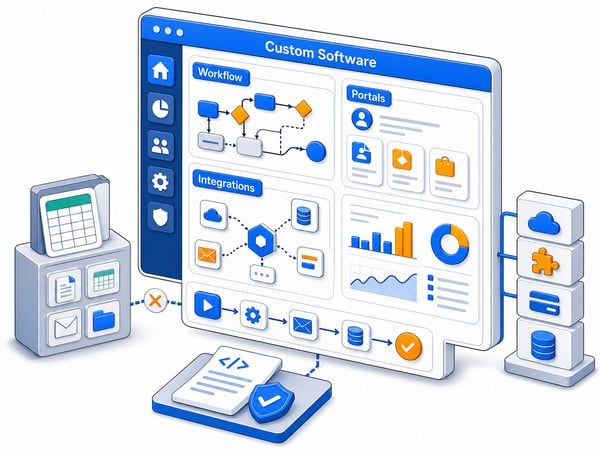 Bespoke operations platform replacing spreadsheets with workflow automation, customer portals, admin dashboards, integrations, reporting, and code ownership handoff