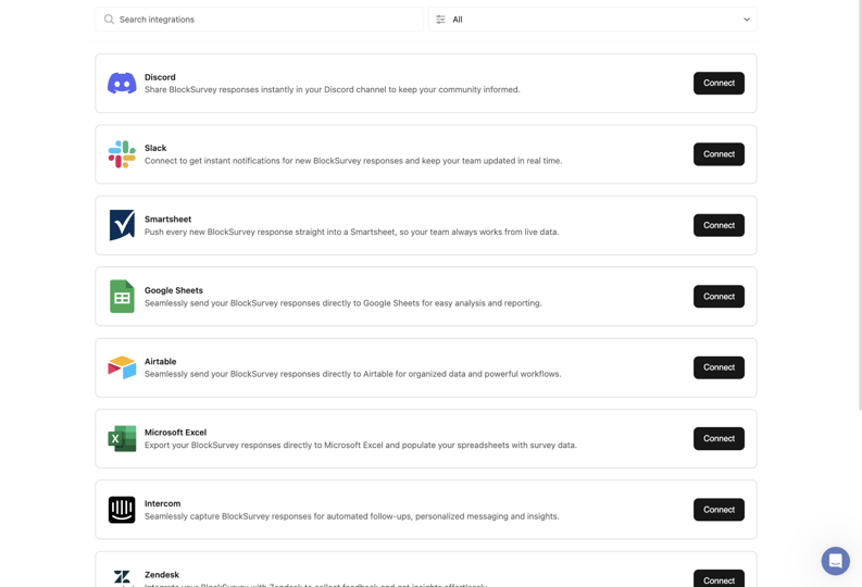 Integration screen for Smartsheet