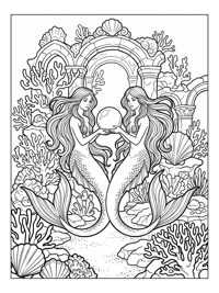 Twin Mermaids Holding Pearl Underwater Palace