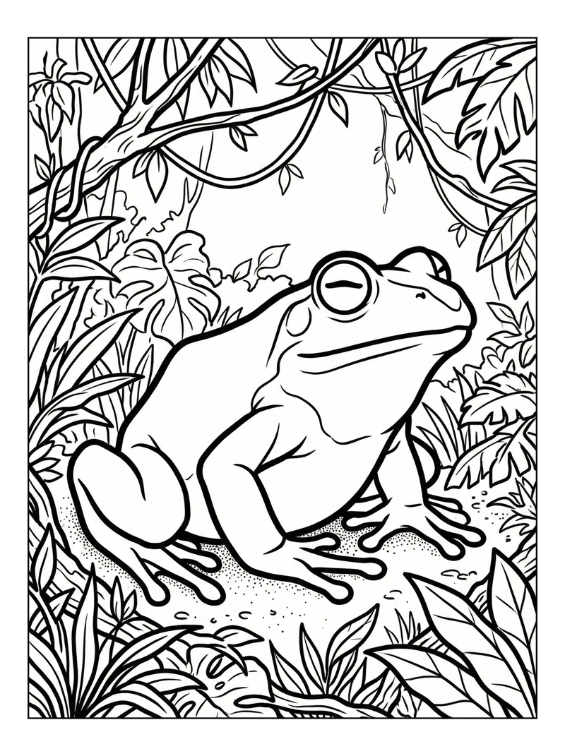Goliath Frog Resting In Tropical Jungle
