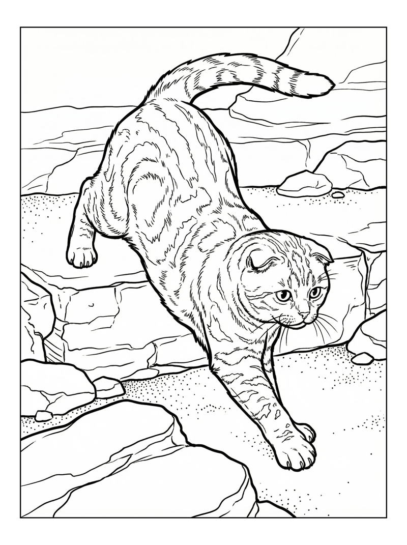 Scottish Fold Cat Pouncing On Stone Ledge