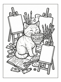 Kitten Sips Teacup In Art Studio