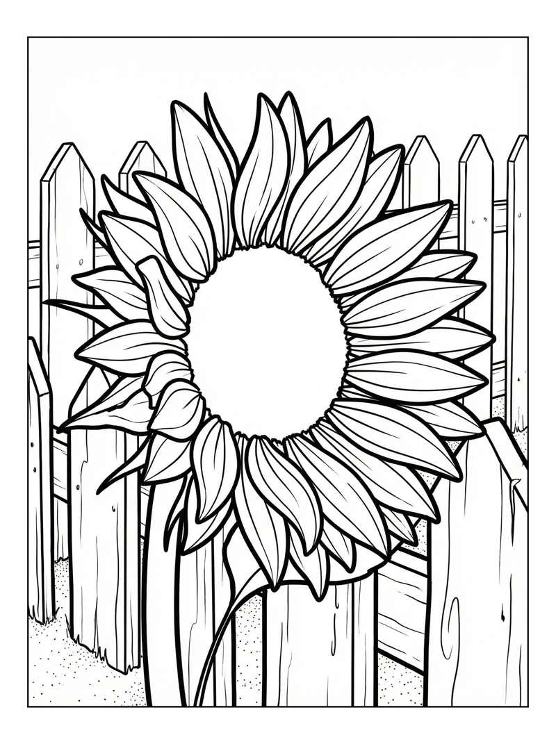 Sunflower Unfolding By Picket Fence