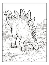 Stegosaurus Drinking At River Bank