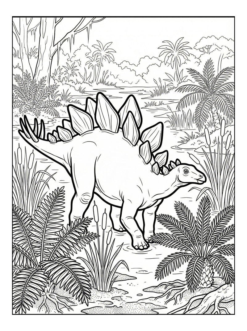 Stegosaurus Hatchling Wandering Swampy Marsh