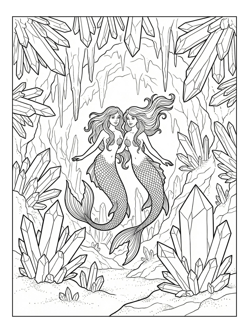 Twin Mermaids Floating Crystal Grotto