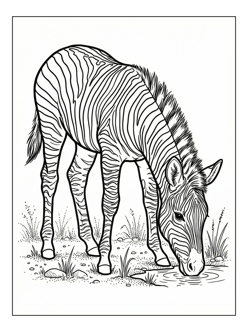 Baby Zebra Foal Drinking From Water