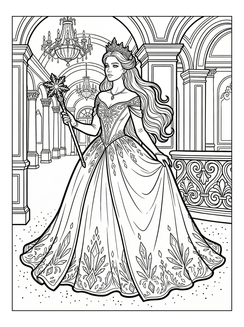 Ice Princess Holding Wand In Grand Ballroom
