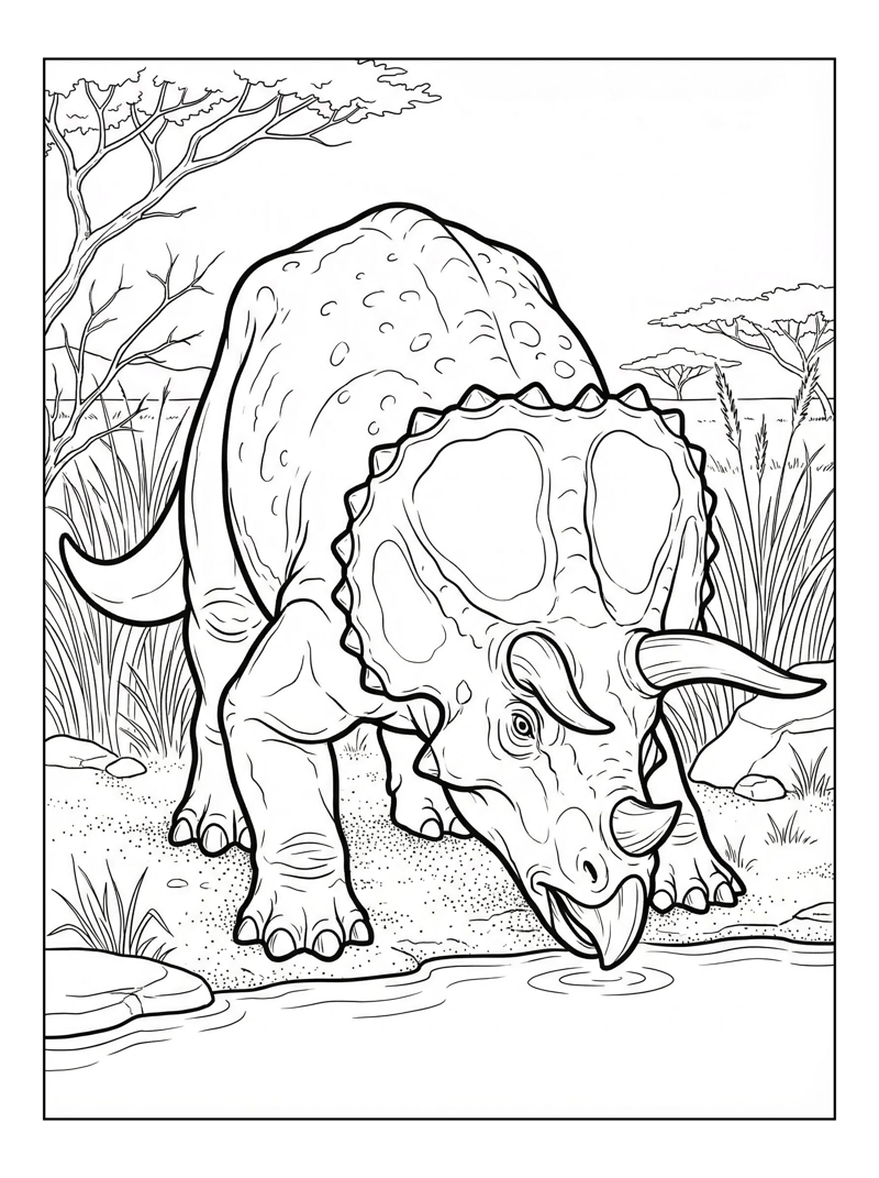 Triceratops Drinking At Savannah Water