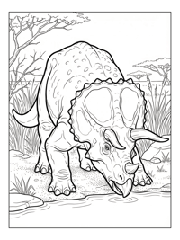 Triceratops Drinking At Savannah Water
