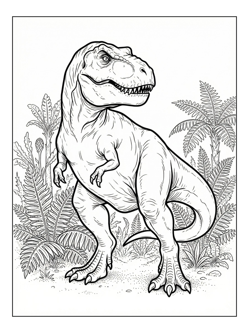 Tyrannosaurus Guarding Ancient Fern Field