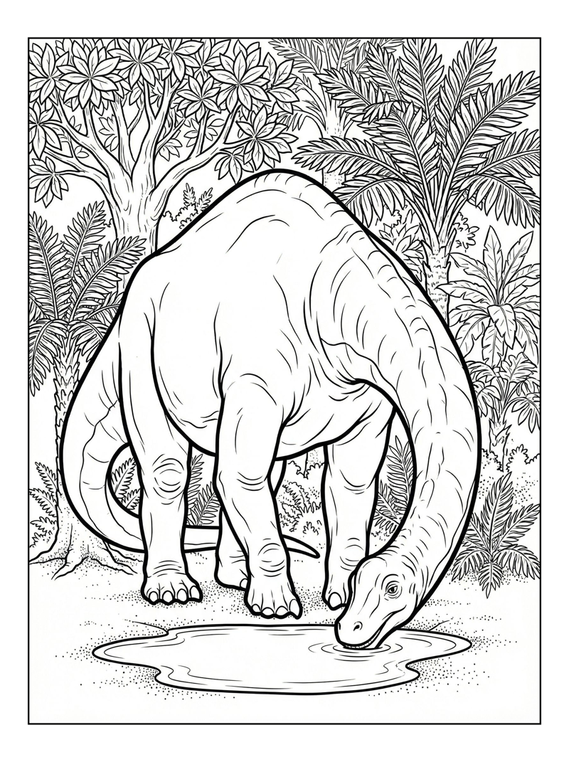 Brachiosaurus Drinking In Lush Forest