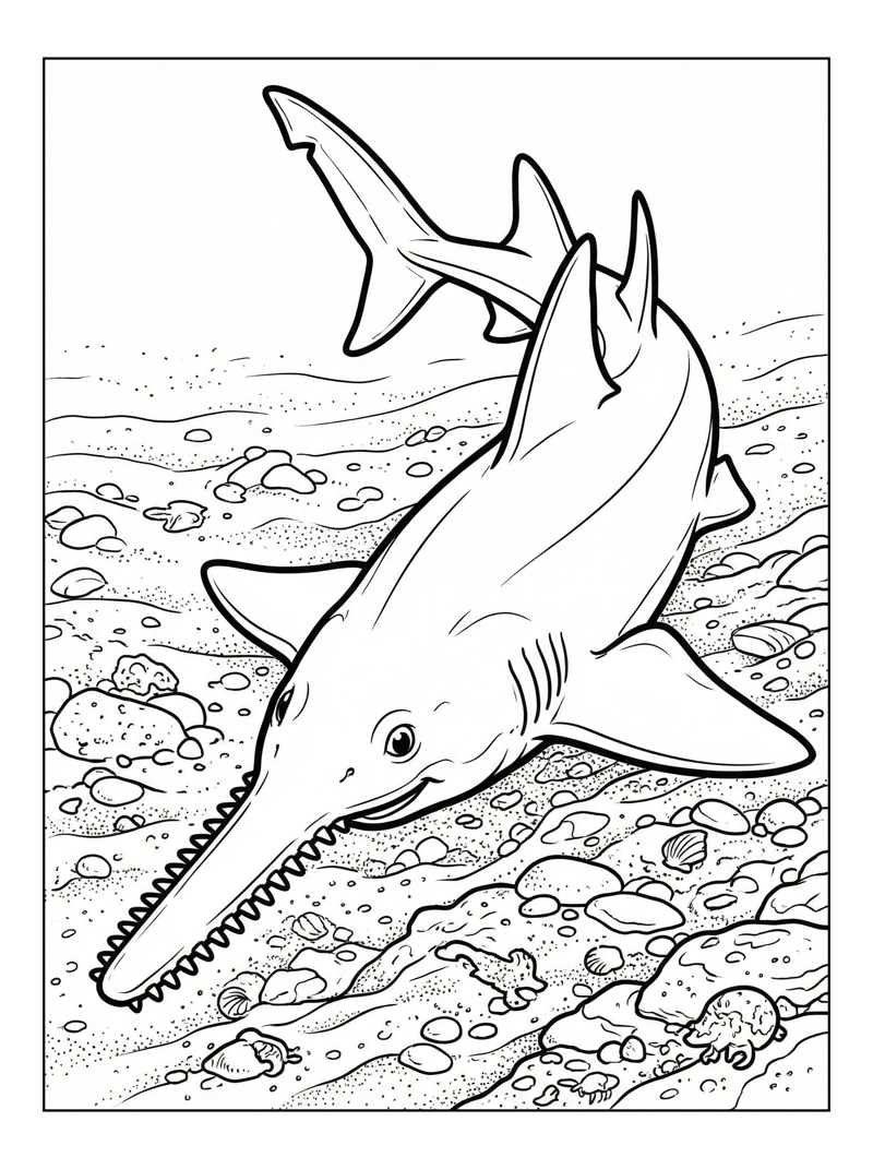 Sawshark Patrolling Sandy Ocean Floor