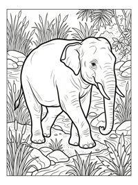 Asian Elephant Walking By Riverbank