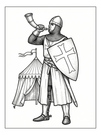Templar Knight Blows Horn By Tent