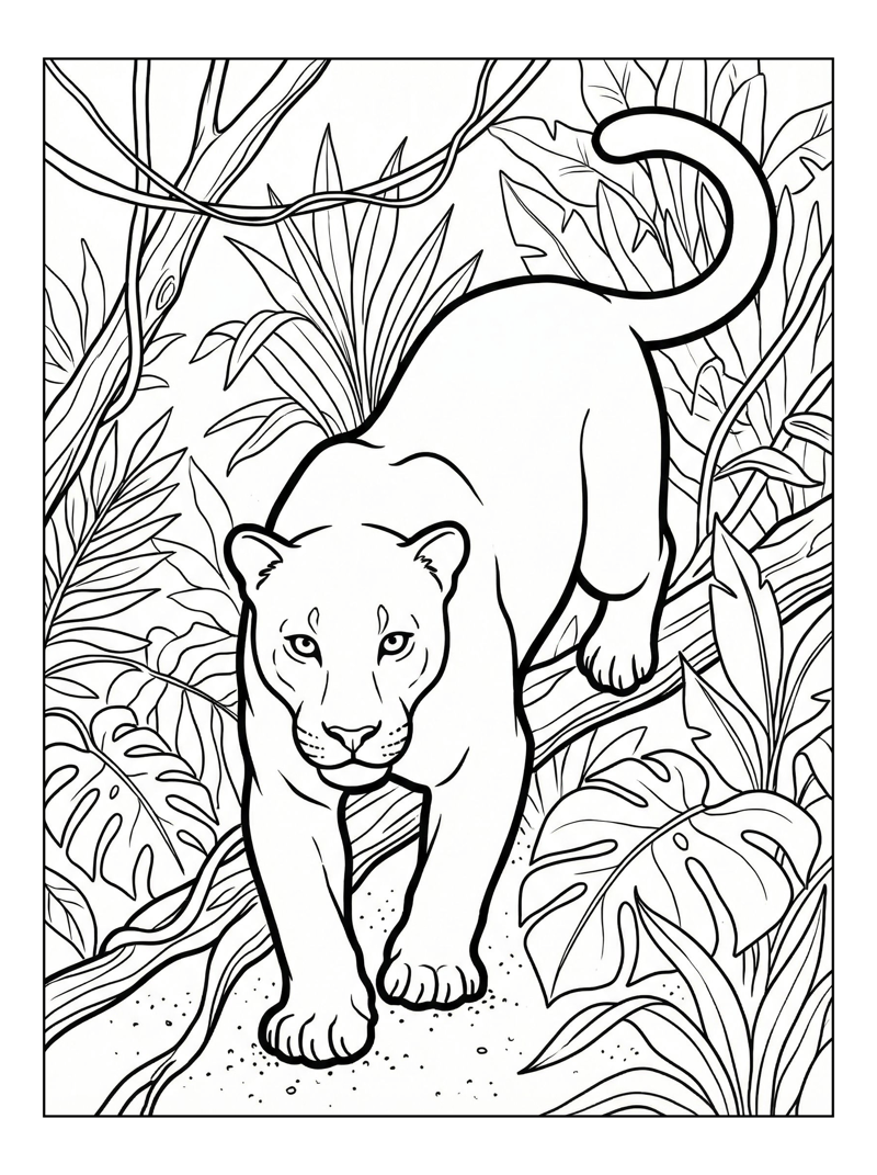 Jaguar Climbing Tree In Rainforest