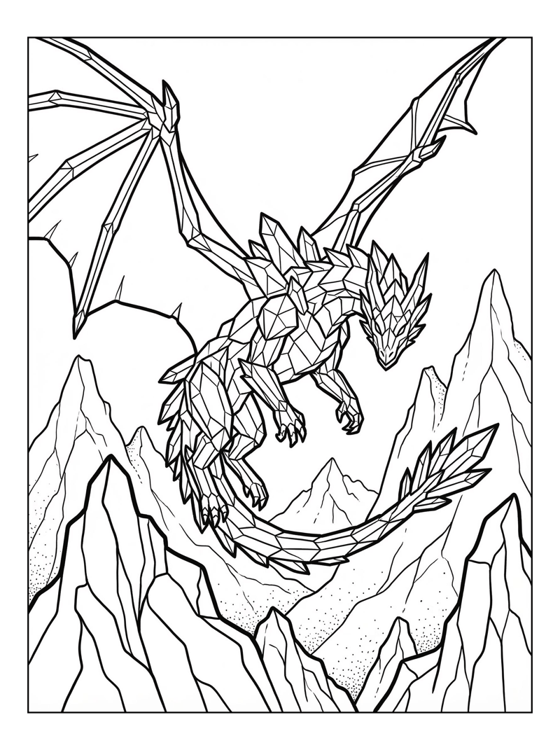 Crystal Dragon Flying Over Mountain Peaks