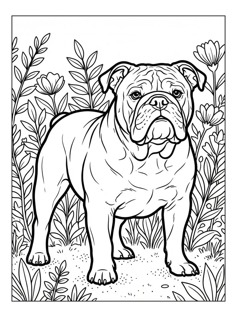 Bulldog Standing In Backyard Garden