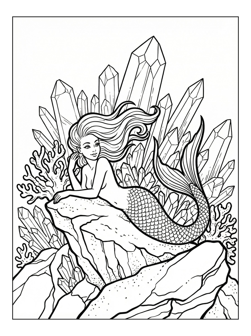 Mermaid Resting On Rock Crystal Grotto