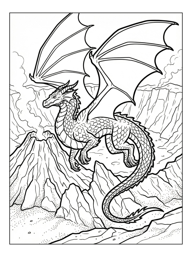 Golden Dragon Flying Over Volcanic Crater