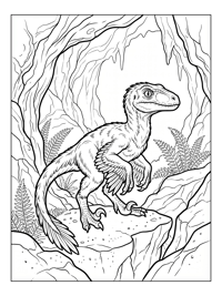 Baby Velociraptor Perching In Cave