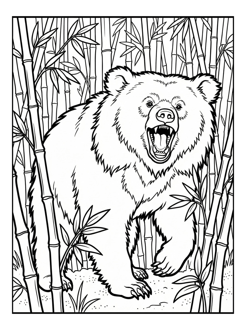 Sloth Bear Roaring In Bamboo Grove