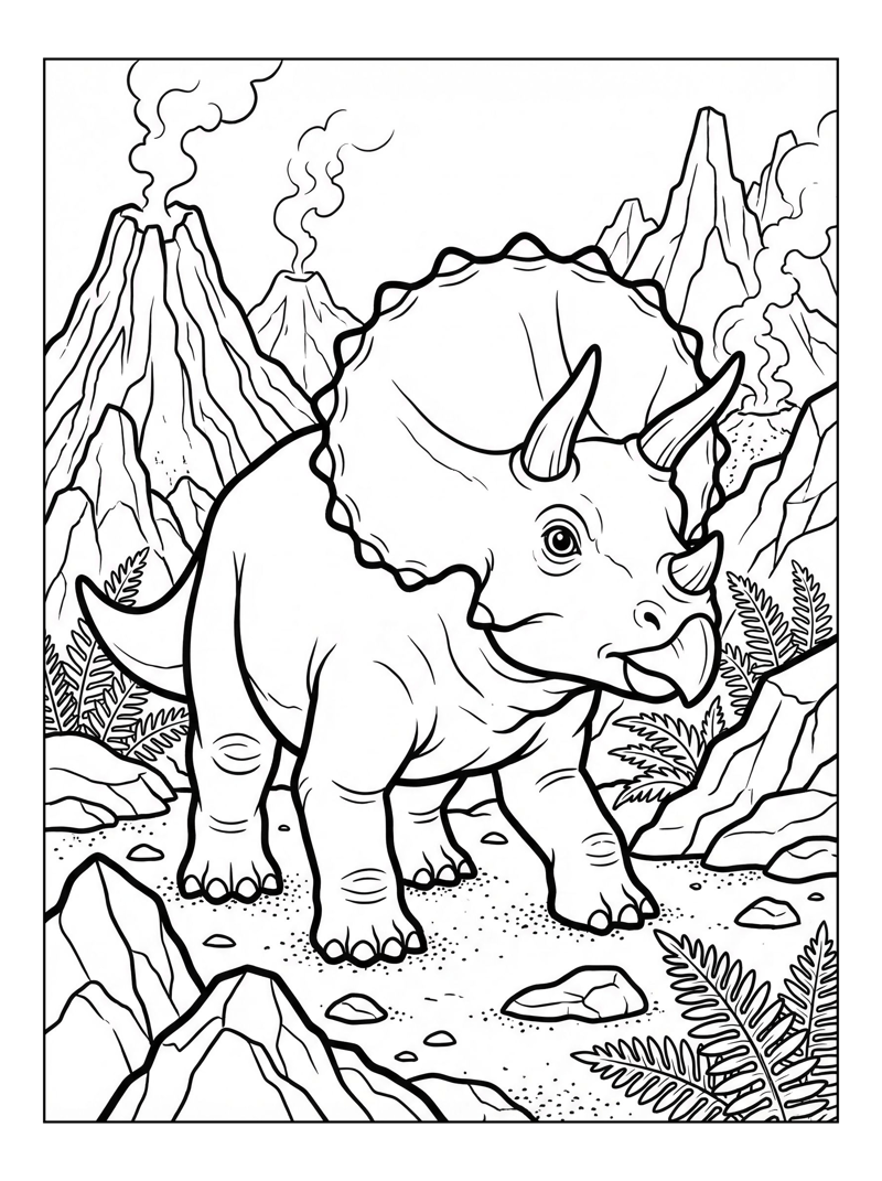 Triceratops Standing Volcanic Landscape