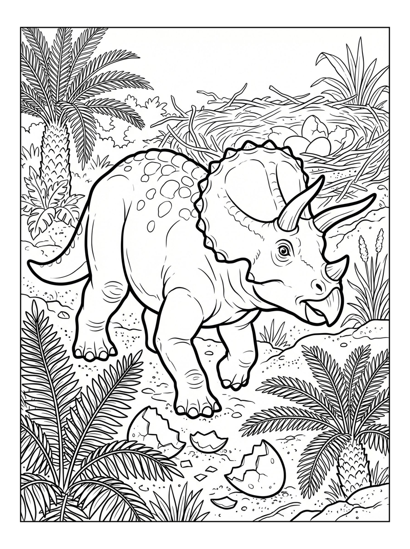 Triceratops Walking Near Dinosaur Nest