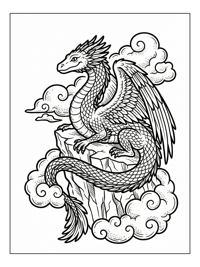 Dragon Perched On Cliff With Clouds