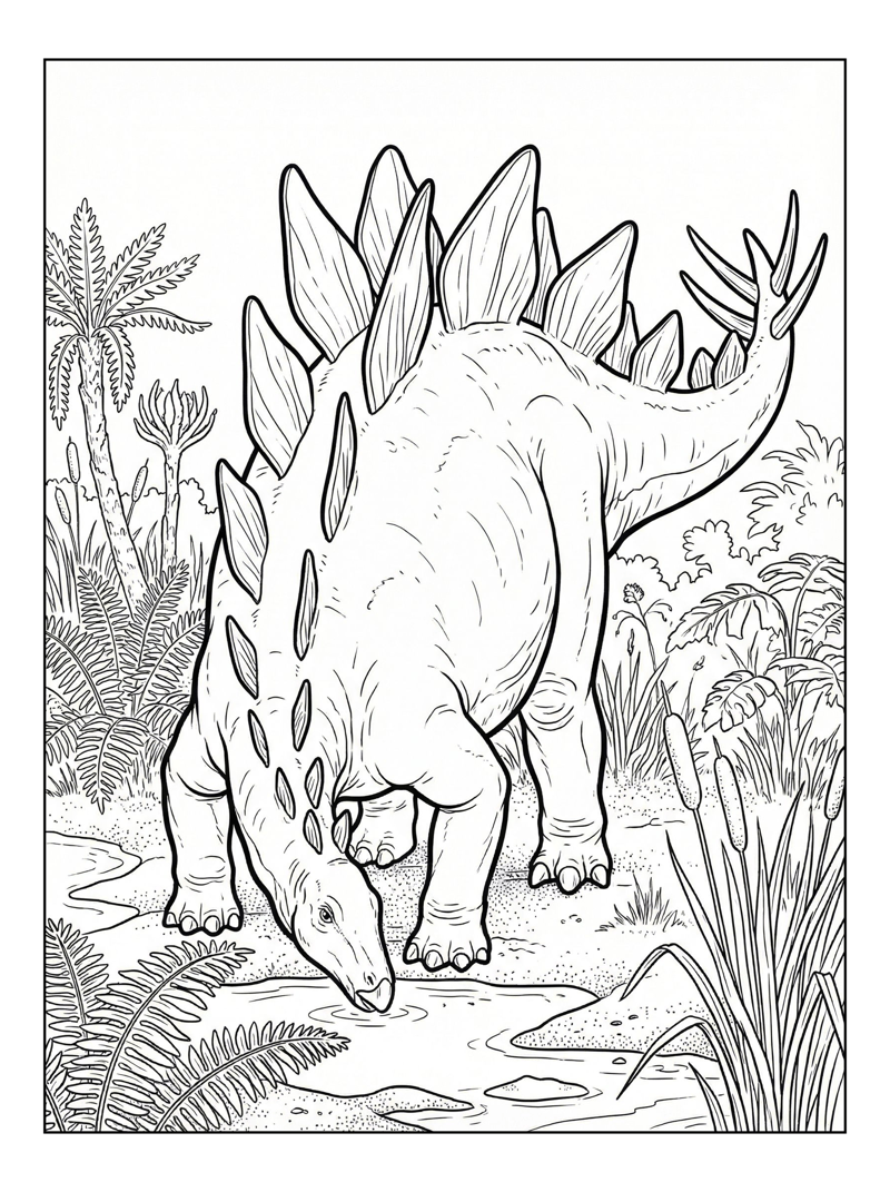 Stegosaurus Drinking In Swampy Marsh
