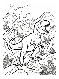 Baby T Rex Roaring Volcanic Landscape