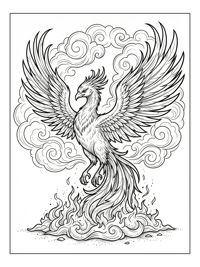Phoenix Rising From Ashes And Clouds