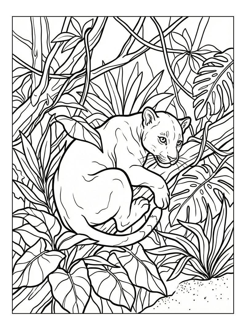 Young Jaguar Resting In Jungle Plants
