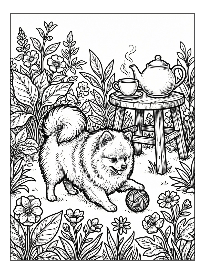 Cozy Pomeranian In A Garden Playing