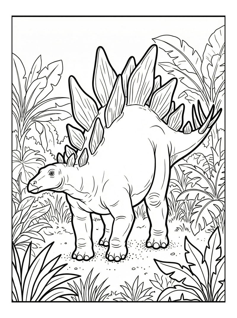 Stegosaurus Guarding In Jungle Clearing
