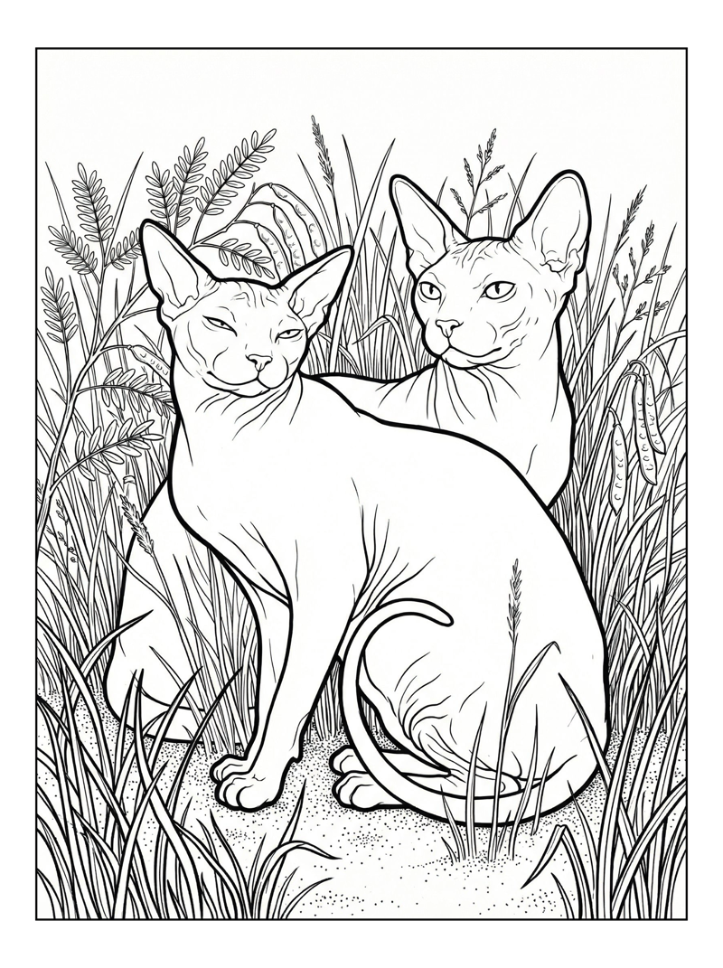 Sphynx Cats In Grassy Savannah