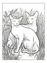 Sphynx Cats In Grassy Savannah
