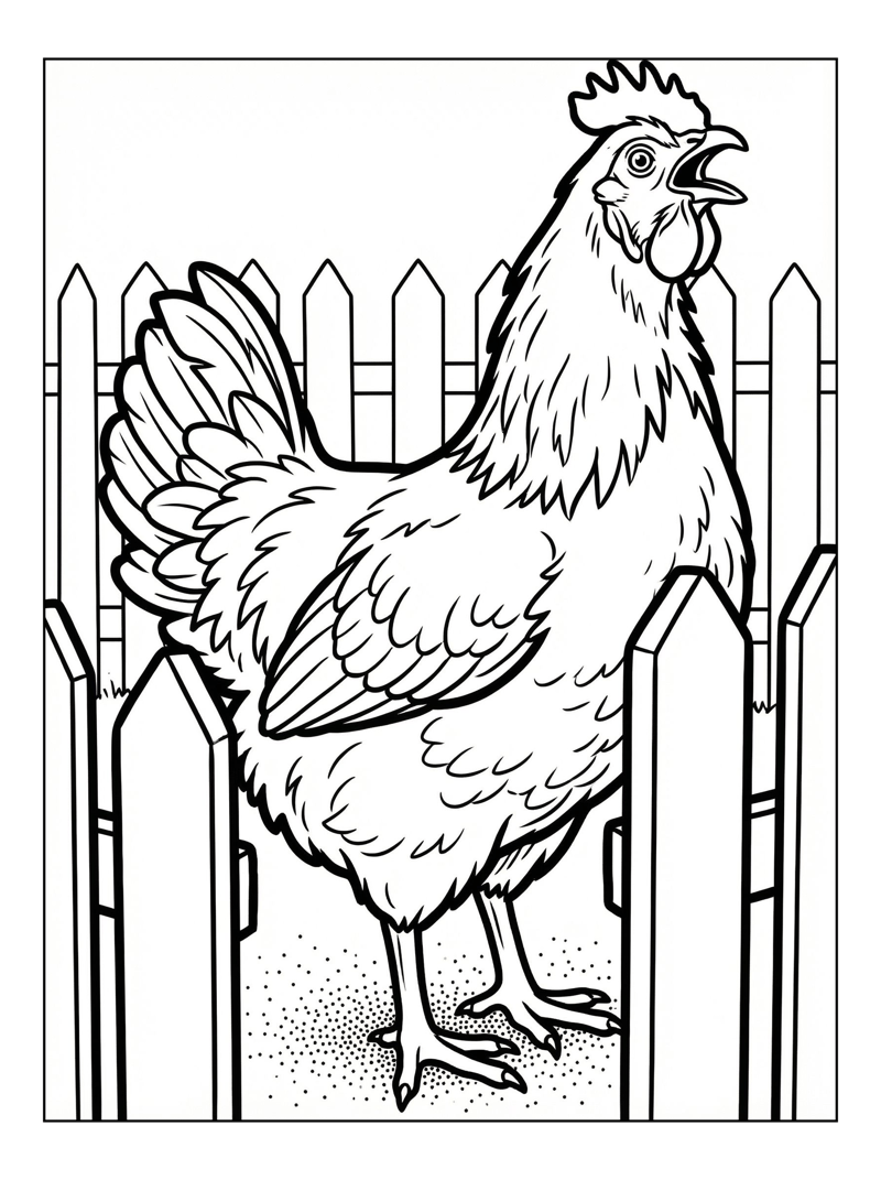Hen Crowing At Picket Fence