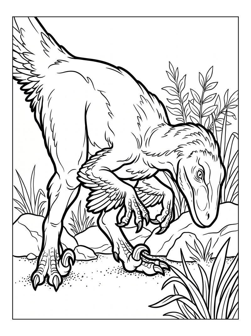 Raptor Dinosaur Foraging By Riverbank