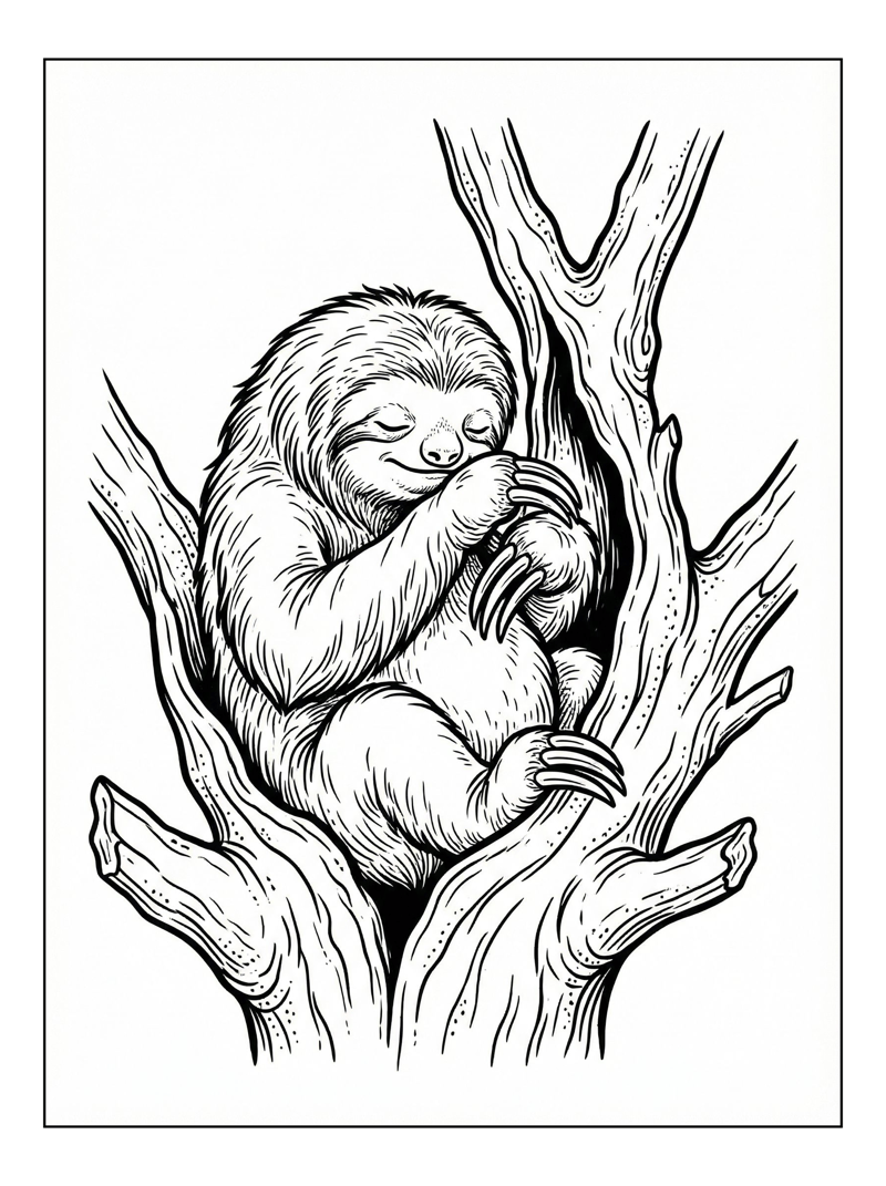 Maned Sloth Grooming In Tree Hollow