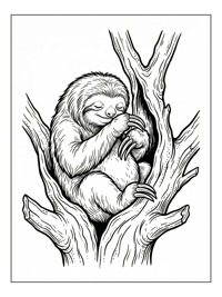 Sloth Grooming In Tree Hollow
