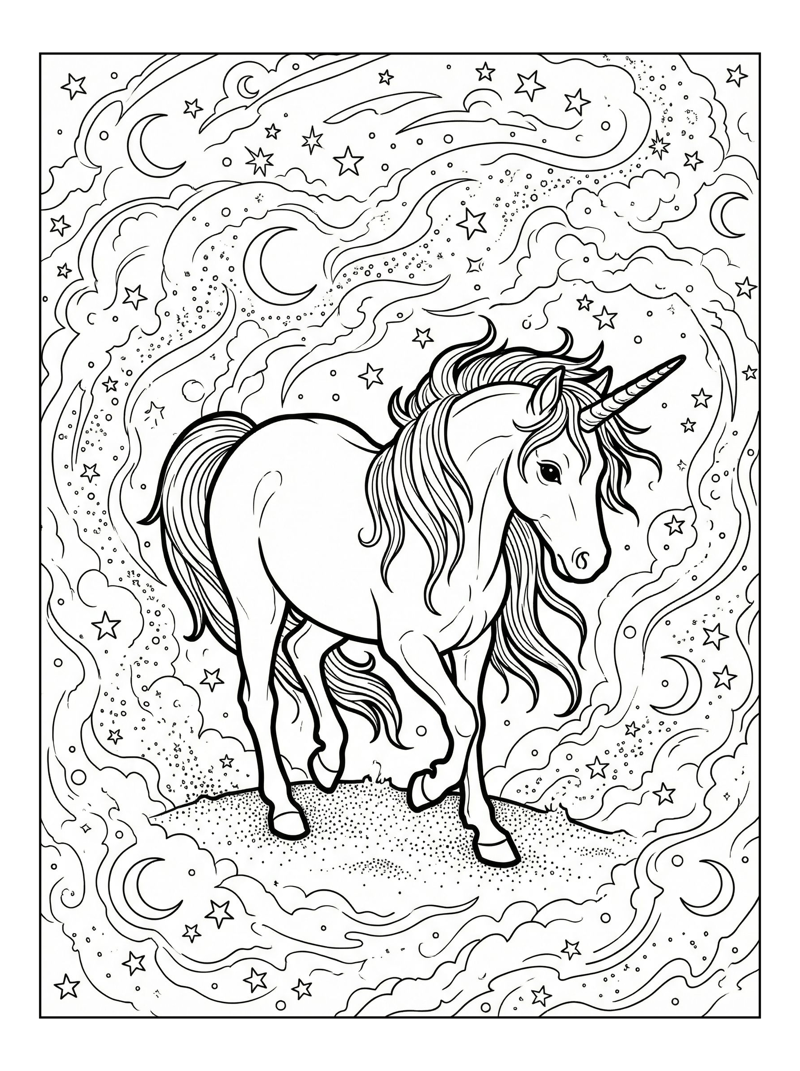 Unicorn Walking Under Starry Night Sky