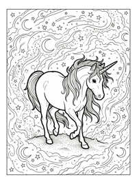 Unicorn Walking Under Starry Night Sky