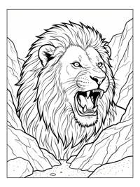 African Lion Roaring Among Rocks