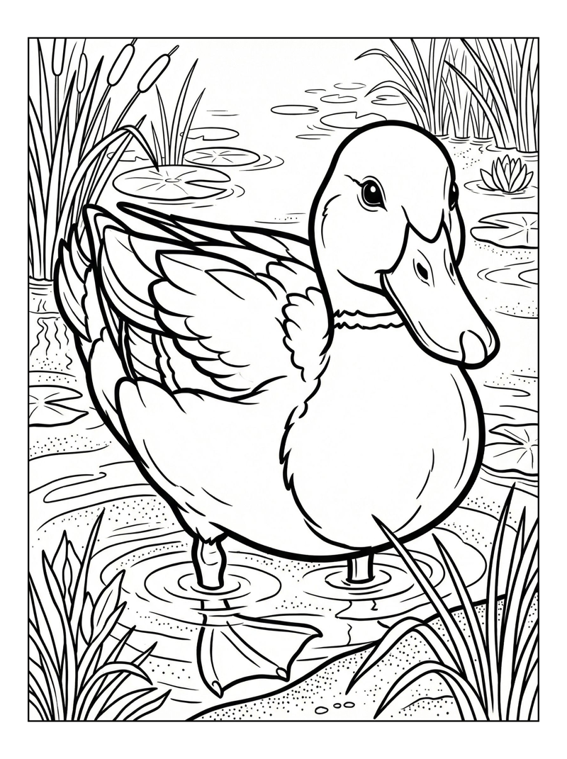 Mallard Duck Wading In Pond