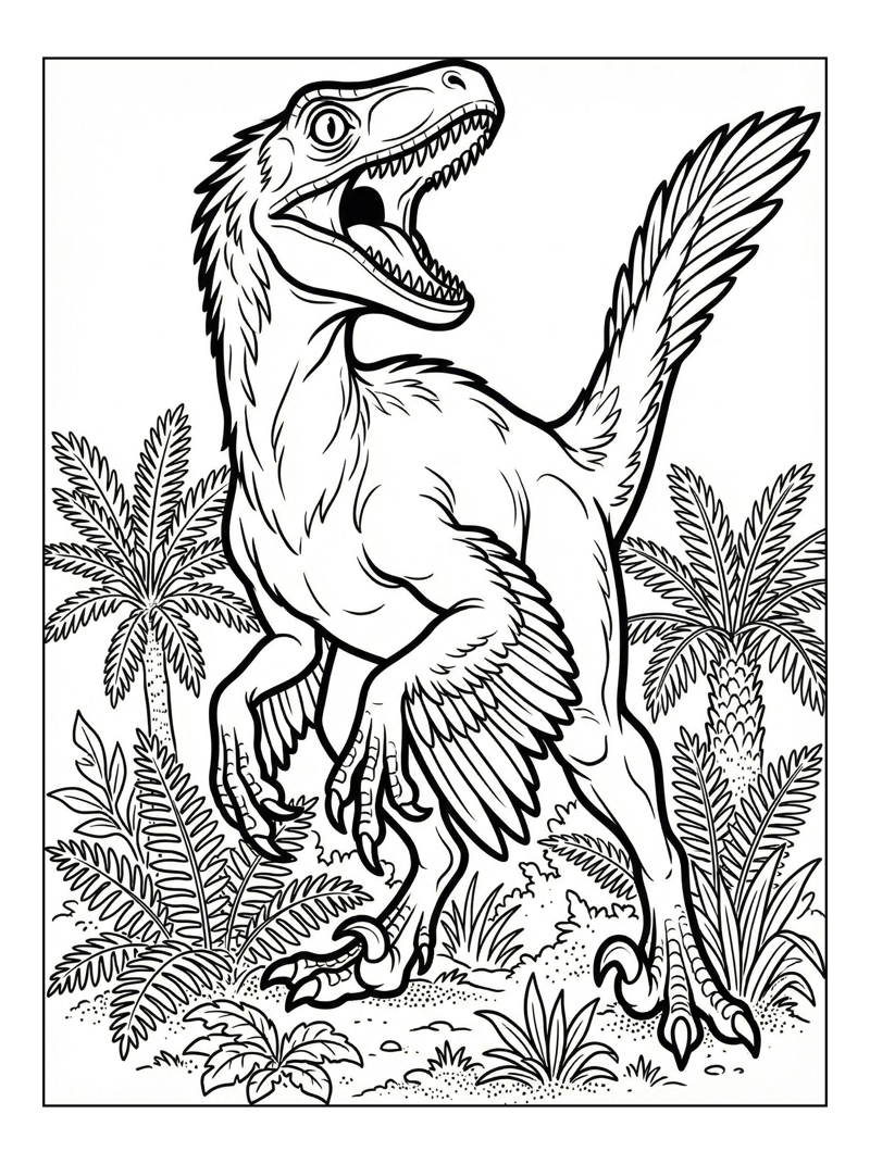 Velociraptor Roaring Prehistoric Jungle