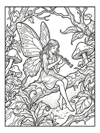 Butterfly Fairy Playing Flute Enchanted Forest