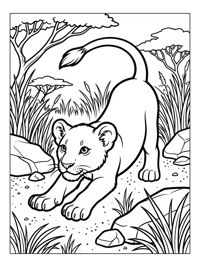 Lion Cub Stretching In Savanna Grass